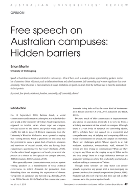 Free Speech on Australian Campuses: Hidden Barriers