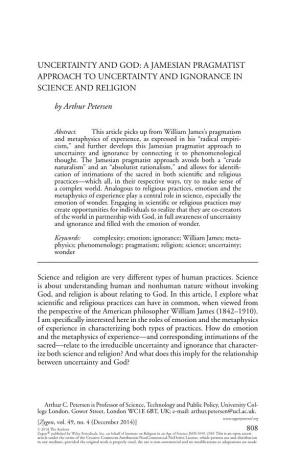 A Jamesian Pragmatist Approach to Uncertainty and Ignorance in Science and Religion