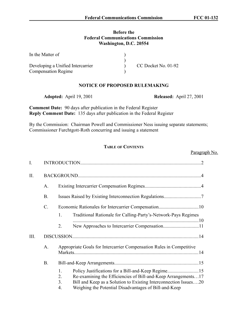 Federal Communications Commission FCC 01-132