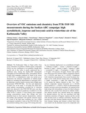 Overview of VOC Emissions and Chemistry from PTR-TOF-MS Measurements During the Suskat-ABC Campaign