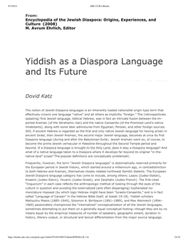 Yiddish As a Diaspora Language and Its Future