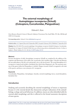 The External Morphology of Austroplatypus Incompertus (Schedl) (Coleoptera, Curculionidae, Platypodinae)