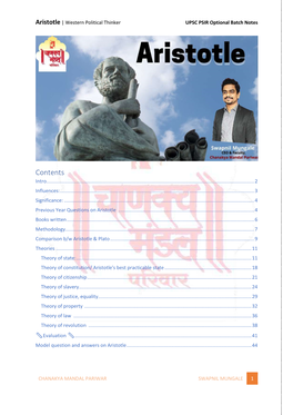 Aristotle | Western Political Thinker UPSC PSIR Optional Batch Notes