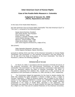Inter-American Court of Human Rights Case of the Pueblo Bello Massacre V. Colombia Judgment of January 31, 2006