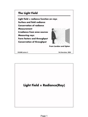 Light Field = Radiance(Ray)