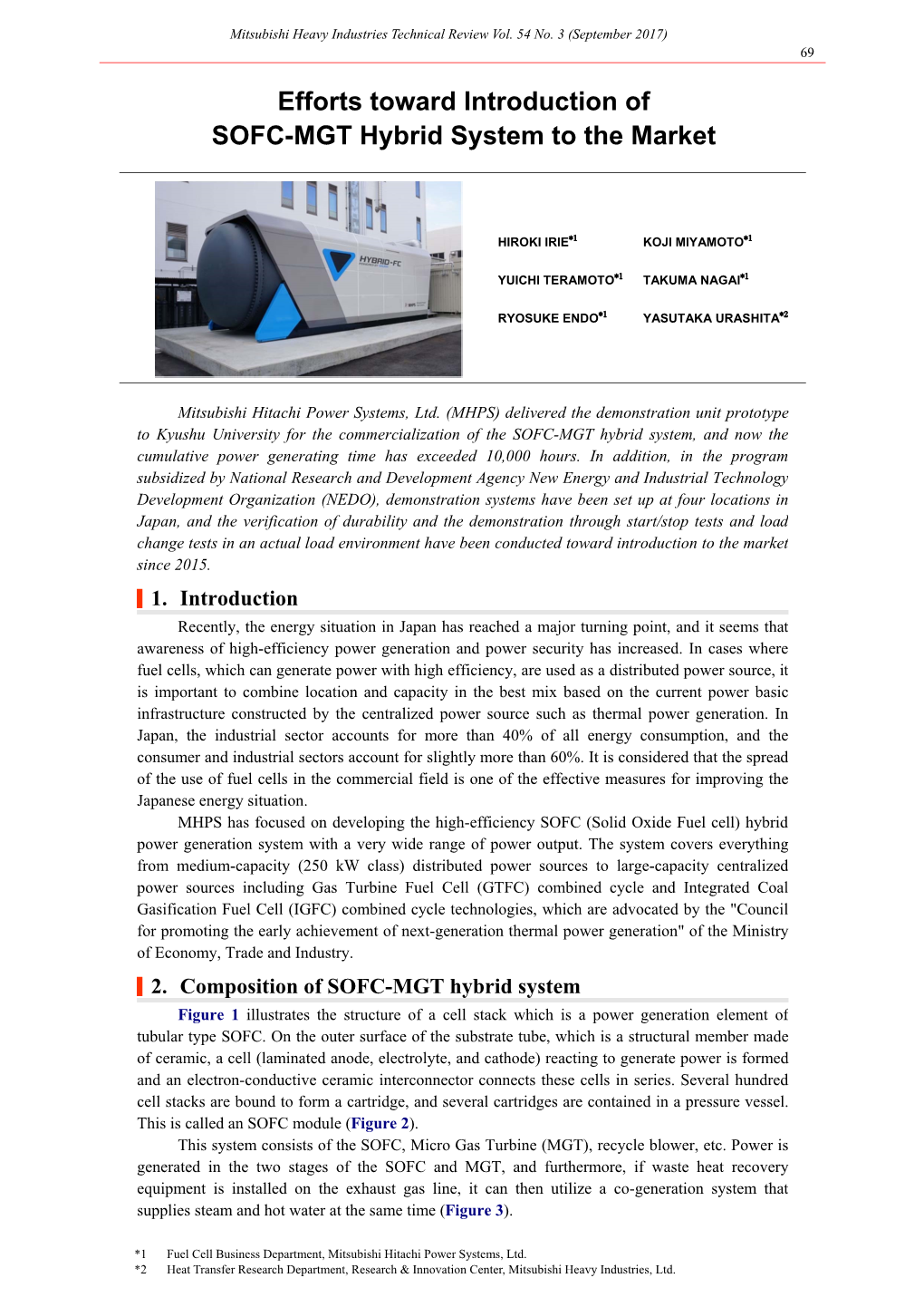 Efforts Toward Introduction of SOFC-MGT Hybrid System to the Market