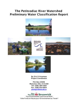 The Petitcodiac River Watershed Preliminary Water Classification Report