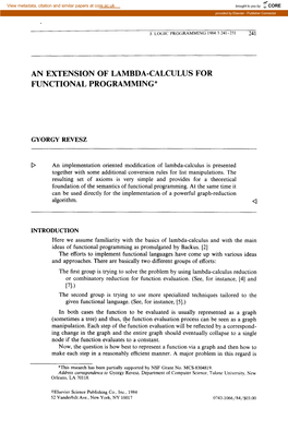 An Extension of Lambda-Calculus for Functional Programming*
