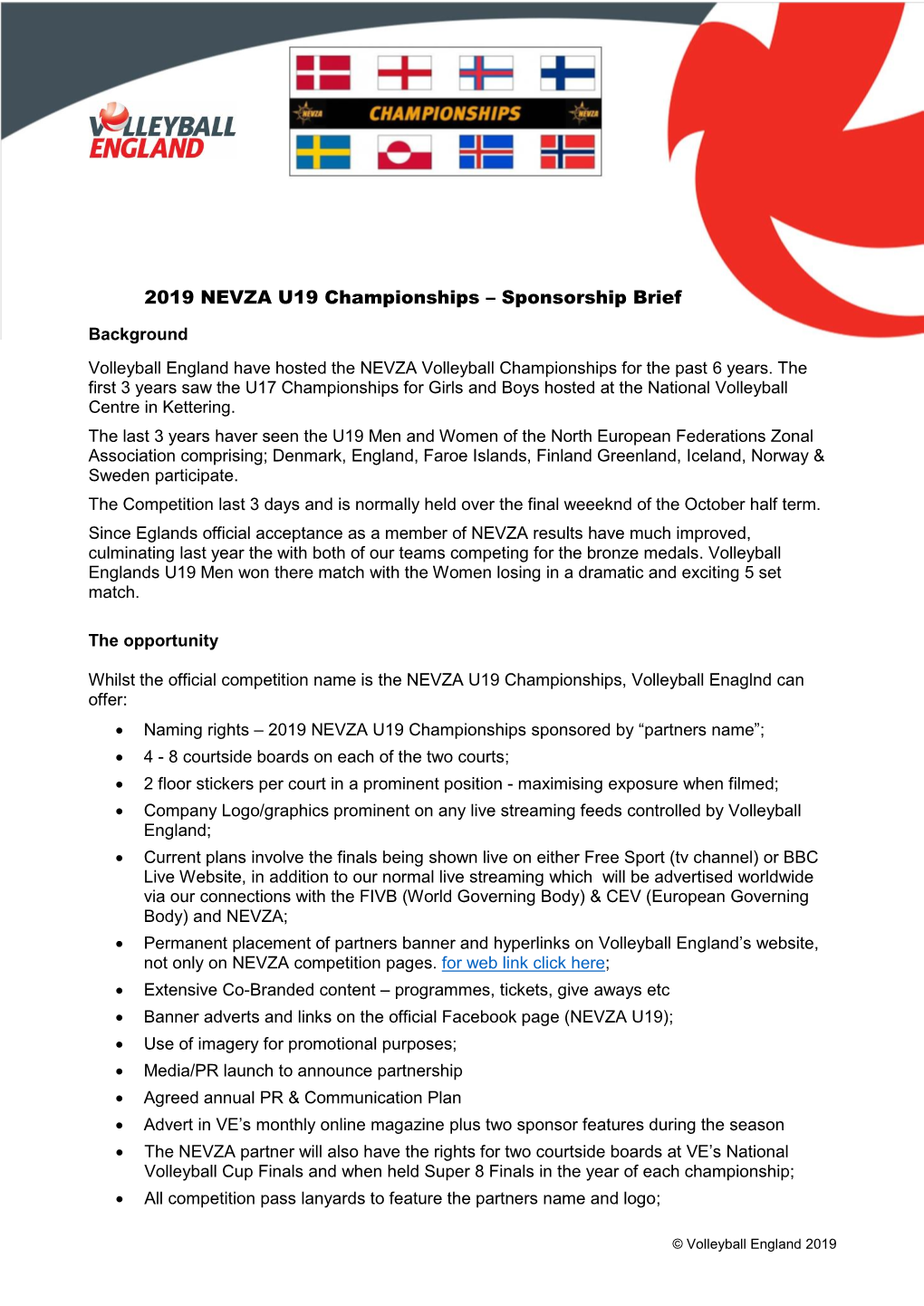 2019 NEVZA U19 Championships – Sponsorship Brief