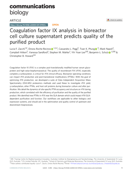 Coagulation Factor IX Analysis in Bioreactor Cell Culture Supernatant Predicts Quality of the Puriﬁed Product