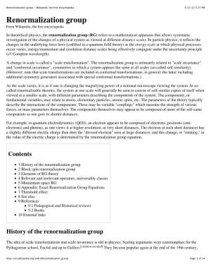 Renormalization Group - Wikipedia, the Free Encyclopedia 3/17/12 5:27 PM Renormalization Group from Wikipedia, the Free Encyclopedia