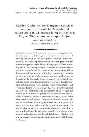 Father-Daughter Relations and the Failures of the Postcolonial Nation