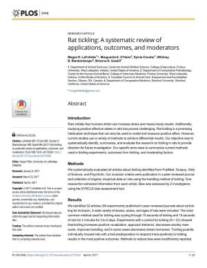 Rat Tickling: a Systematic Review of Applications, Outcomes, and Moderators