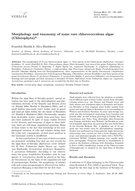 Morphology and Taxonomy of Some Rare Chlorococcalean Algae (Chlorophyta)*