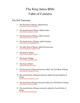 The King James Bible Table of Contents