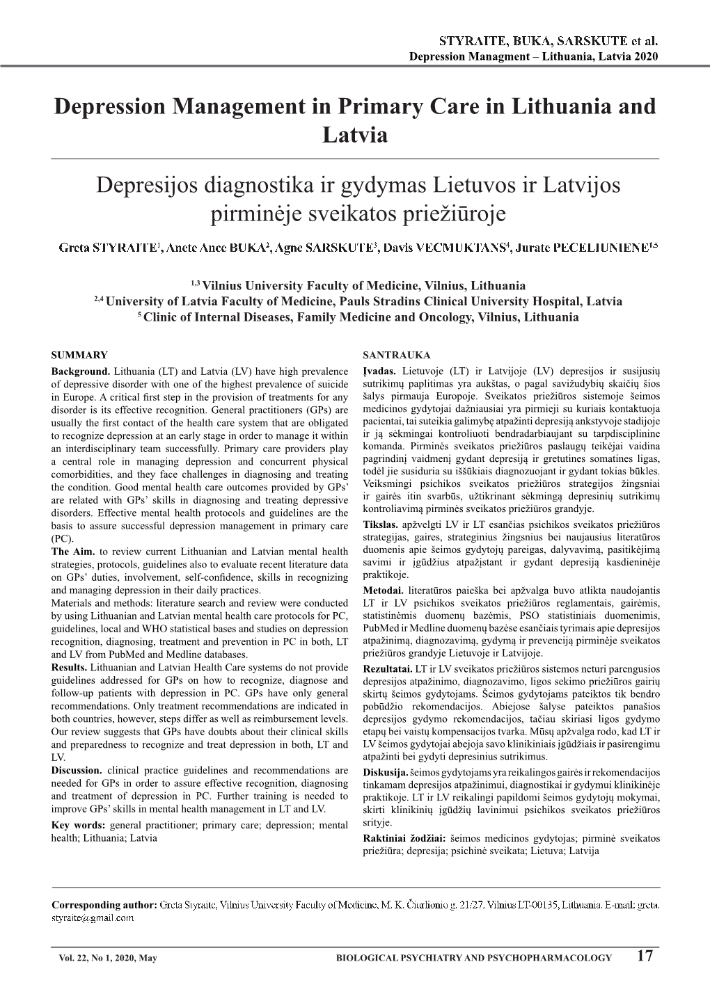 Depression Management in Primary Care in Lithuania and Latvia