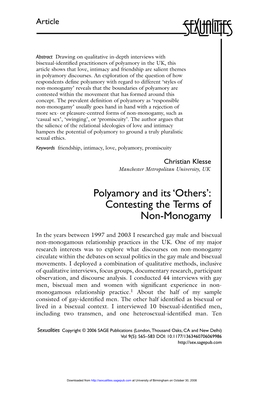 Polyamory and Its 'Others': Contesting the Terms of Non