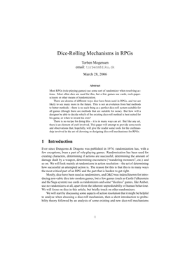 Dice-Rolling Mechanisms in Rpgs