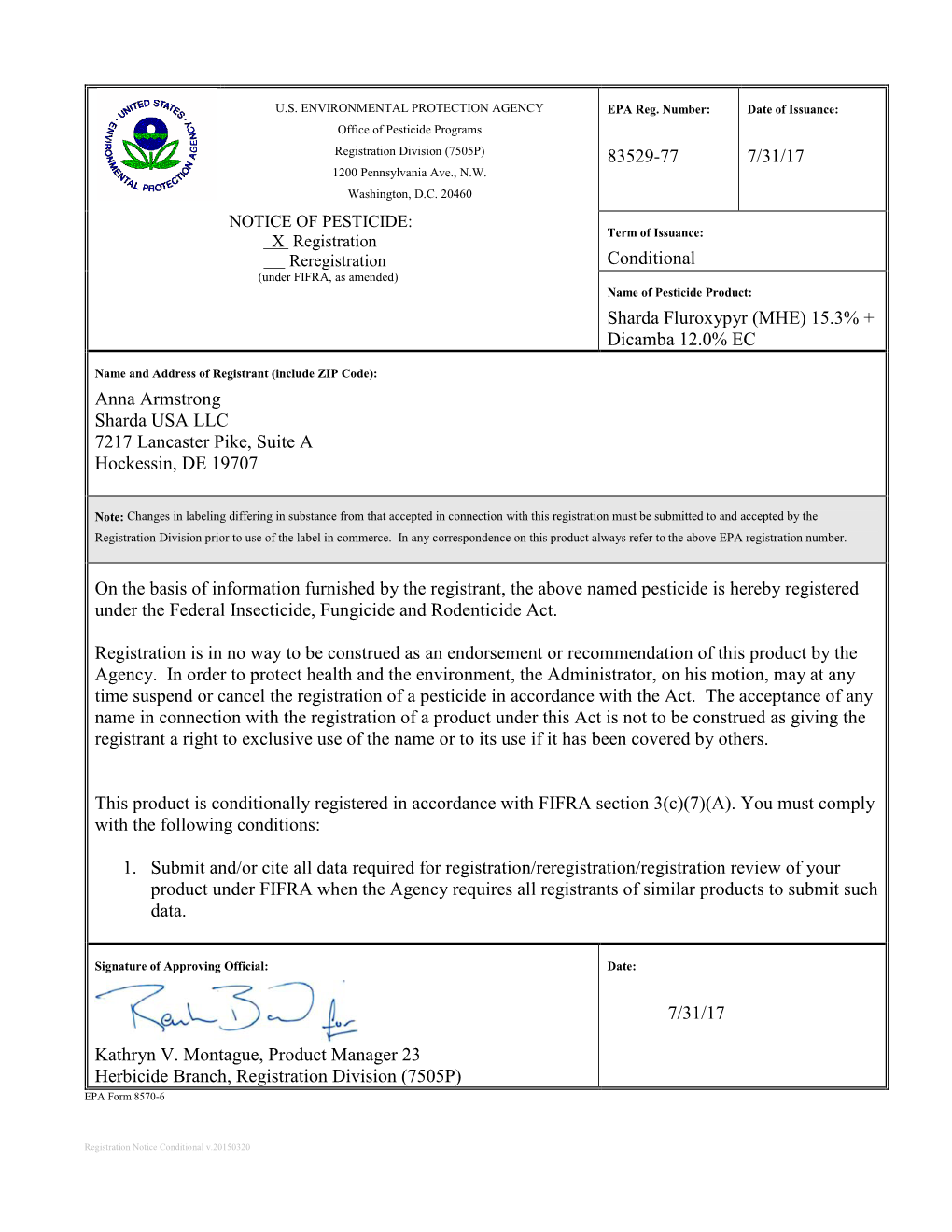 US EPA, Pesticide Product Label, Sharda Fluroxypyr (MHE) 15.3% +