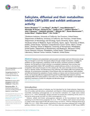 Salicylate, Diflunisal and Their Metabolites Inhibit CBP/P300 and Exhibit Anticancer Activity