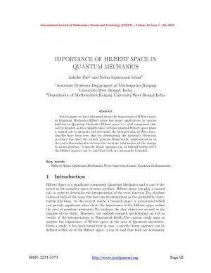 Importance of Hilbert Space in Quantum Mechanics