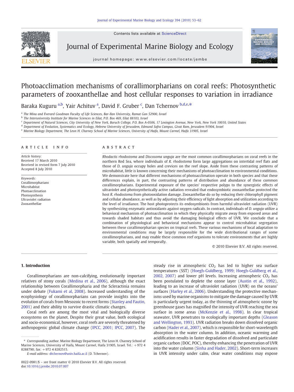 Photoacclimation Mechanisms of Corallimorpharians on Coral Reefs: Photosynthetic Parameters of Zooxanthellae and Host Cellular Responses to Variation in Irradiance
