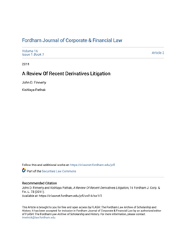 A Review of Recent Derivatives Litigation