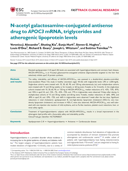 N-Acetyl Galactosamine-Conjugated Antisense Drug to APOC3 Mrna, Triglycerides and Atherogenic Lipoprotein Levels