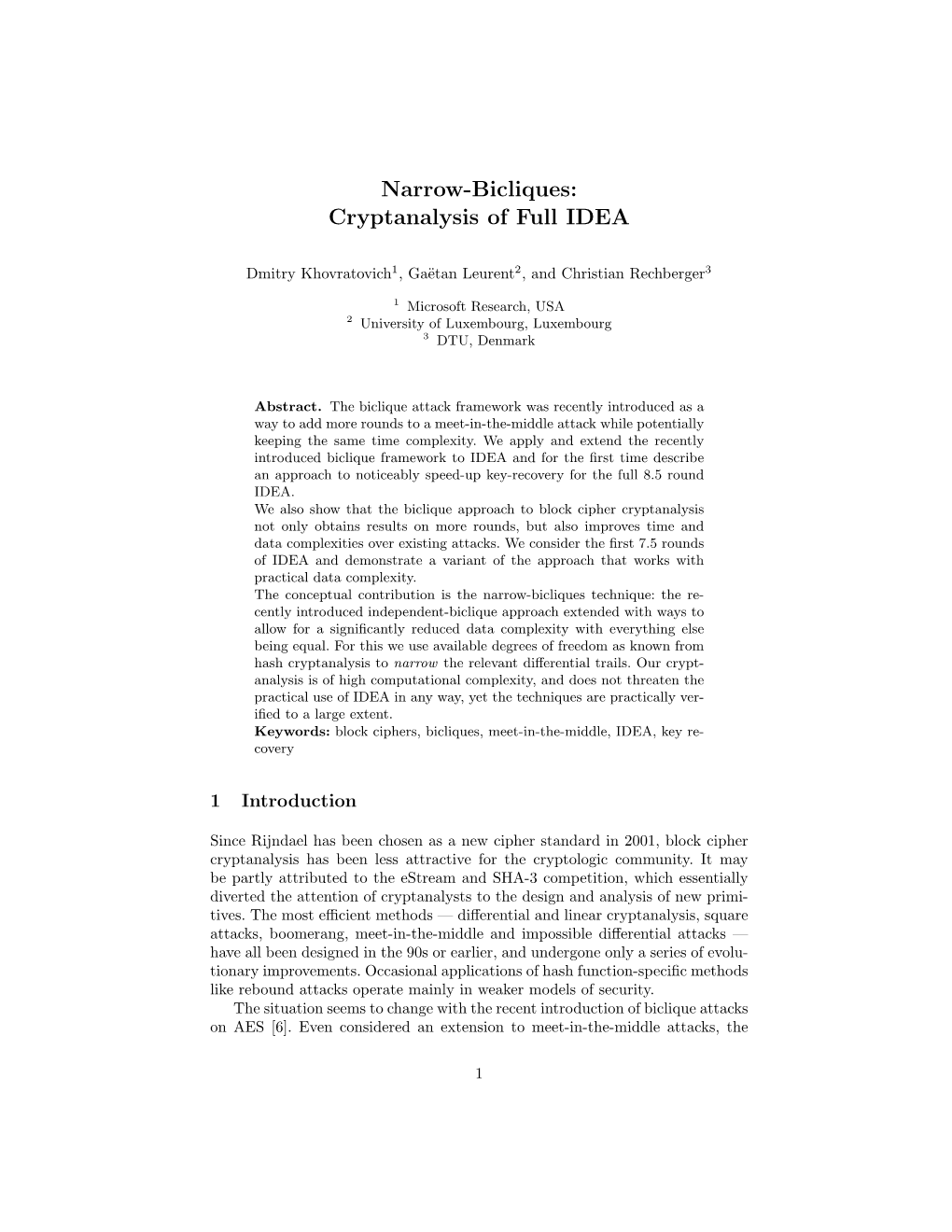 Narrow-Bicliques: Cryptanalysis of Full IDEA