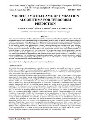 Modified Moth-Flame Optimization Algorithms for Terrorism Prediction