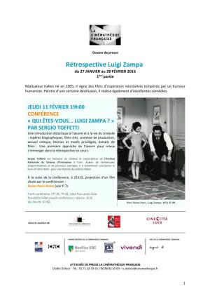 Rétrospective Luigi Zampa Du 27 JANVIER Au 28 FÉVRIER 2016 1Ère Partie