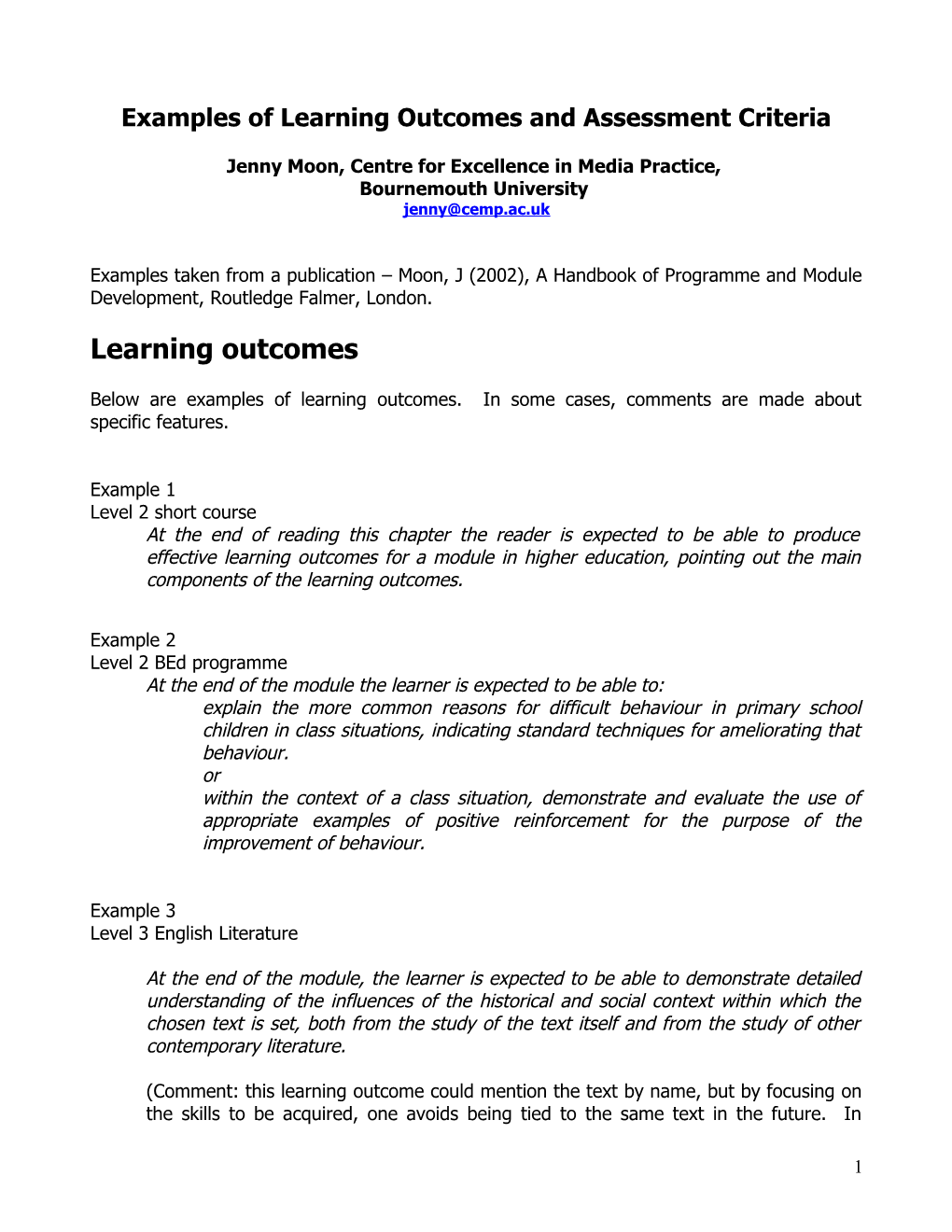 Examples Of Assessment Criteria