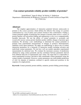 Can Contact Potentials Reliably Predict Stability of Proteins?