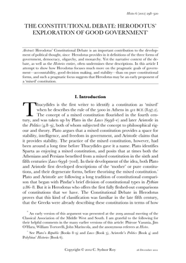 The Constitutional Debate: Herodotus' Exploration of Good Government
