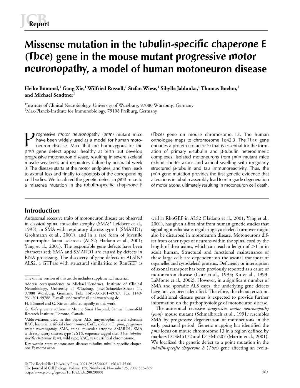 Missense Mutation in the Tubulin-Specific Chaperone E (Tbce