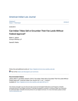 Can Indian Tribes Sell Or Encumber Their Fee Lands Without Federal Approval?