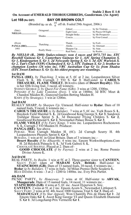 Stable 2 Row E 1-8 on Account of EMERALD THOROUGHBREDS, Gunderman