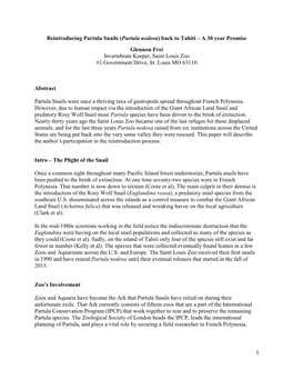 Partula Nodosa) Back to Tahiti – a 30 Year Promise Glennon Frei Invertebrate Keeper, Saint Louis Zoo #1 Government Drive, St