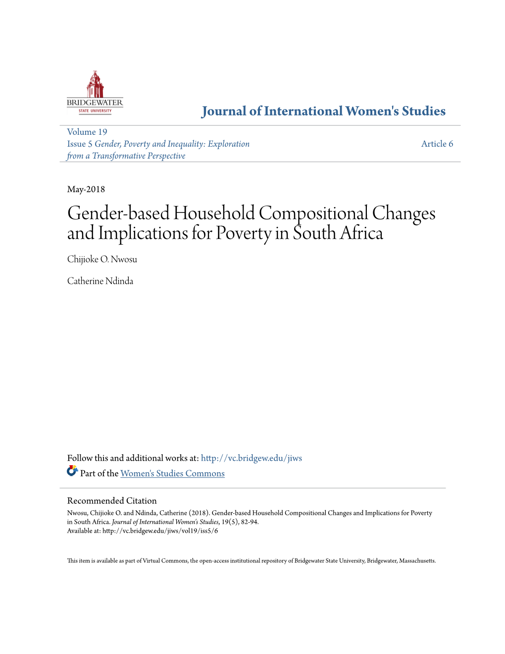 Gender-Based Household Compositional Changes and Implications for Poverty in South Africa Chijioke O