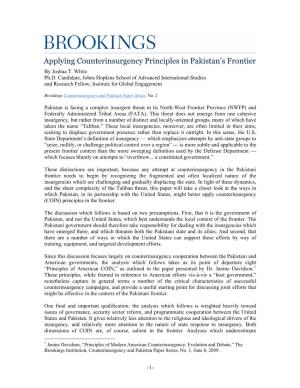 Principles of Modern American Counterinsurgency: Evolution and Debate,” the Brookings Institution, Counterinsurgency and Pakistan Paper Series, No