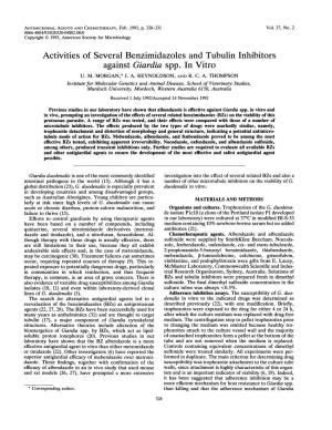 Activities of Several Benzimidazoles and Tubulin Inhibitors Against Giardia Spp. in Vitro U
