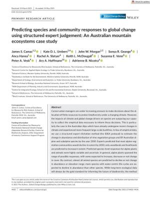 Predicting Species and Community Responses to Global Change Using Structured Expert Judgement: an Australian Mountain Ecosystems Case Study