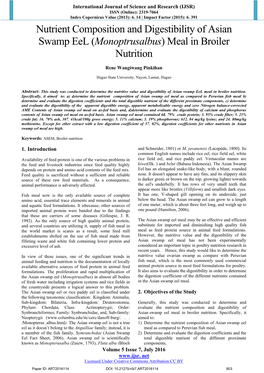 Nutrient Composition and Digestibility of Asian Swamp EEL (Monopterusalbus) Meal in Broiler Nutrition