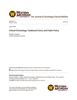 Critical Criminology, Traditional Crime, and Public Policy