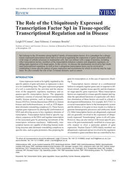 The Role of the Ubiquitously Expressed Transcription Factor Sp1 in Tissue-Specific Transcriptional Regulation and in Disease