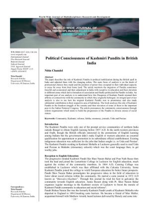 Political Consciousness of Kashmiri Pandits in British India