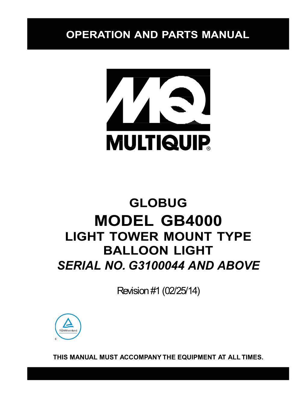 Model Gb4000 Light Tower Mount Type Balloon Light Serial No