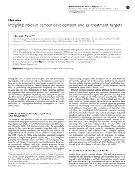 Integrins: Roles in Cancer Development and As Treatment Targets