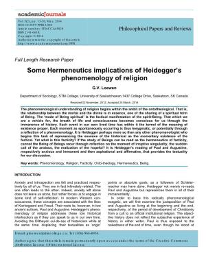 Some Hermeneutics Implications of Heidegger's Phenomenology Of