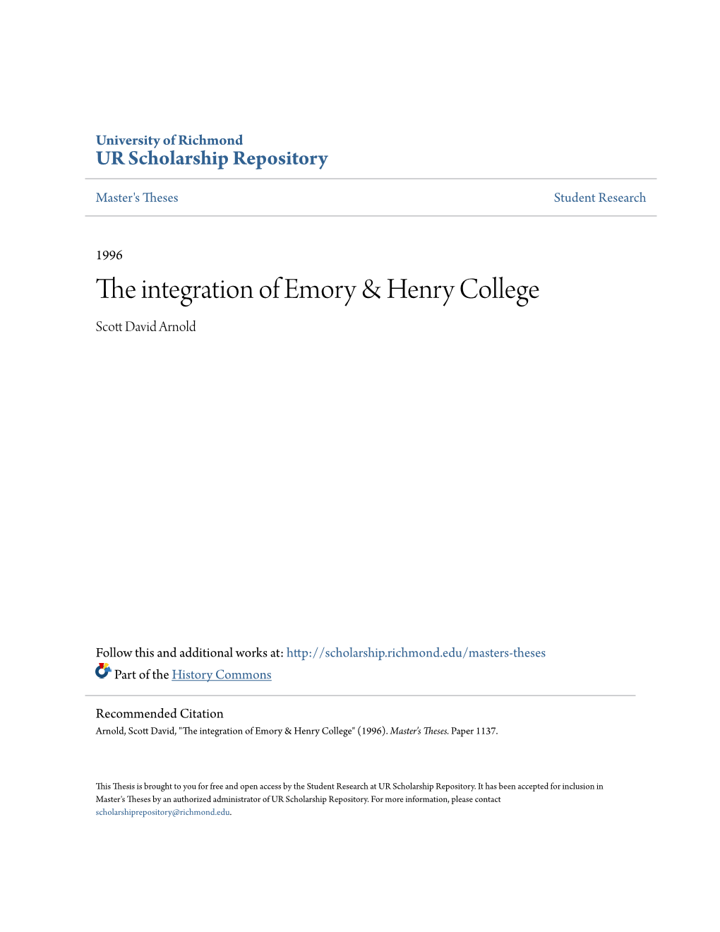 The Integration of Emory & Henry College